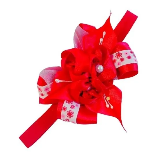 Lazo Rojo/ Blanco Para Niña. Diadema Elástica. Cintillo Bebé