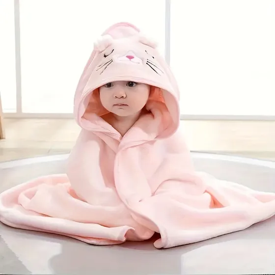 Toalla Paño Con Capucha Para Bebe Baño Absorbente Gato