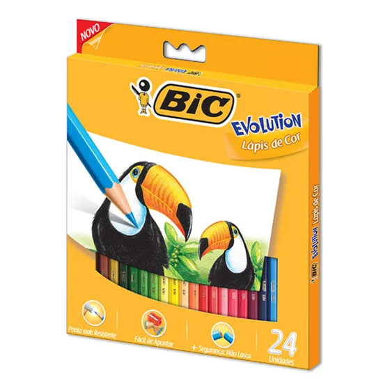 BIC Evolution 24 lápices de colores largos X 24 Unidades Colegial Escolar Dibujo Resistentes Arte