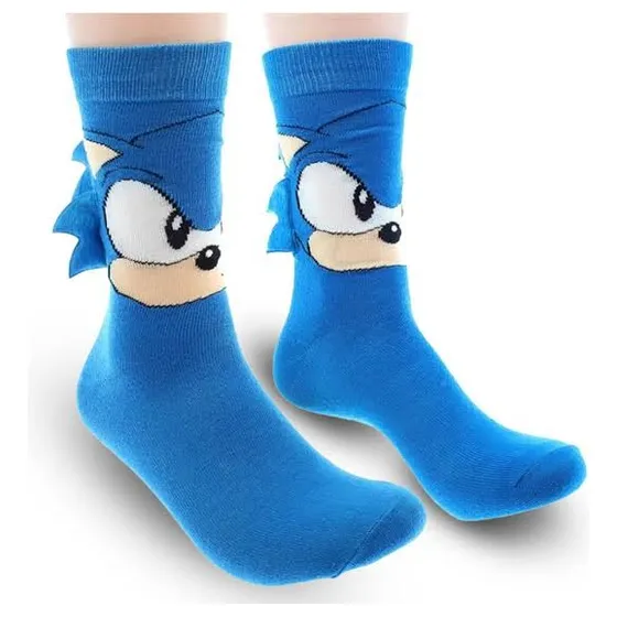 Meias Divertidas Malucas Festas Escola 3d Cano Alto Azul-aço Sonic Un