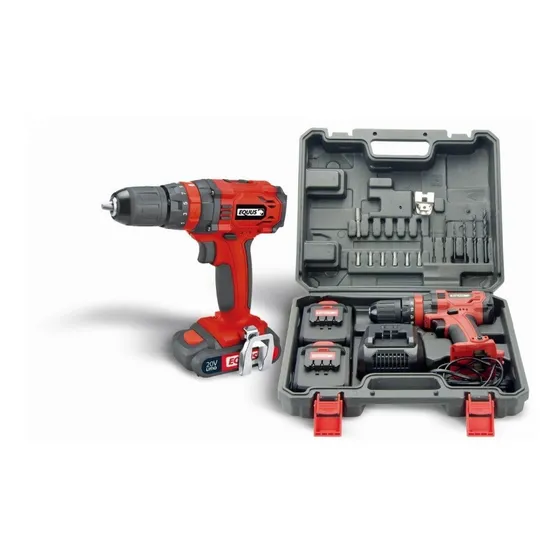 Taladro Atornillador Inalambrico Equus 1009FT 20v 2 Bateria Litio Maletin Color Rojo