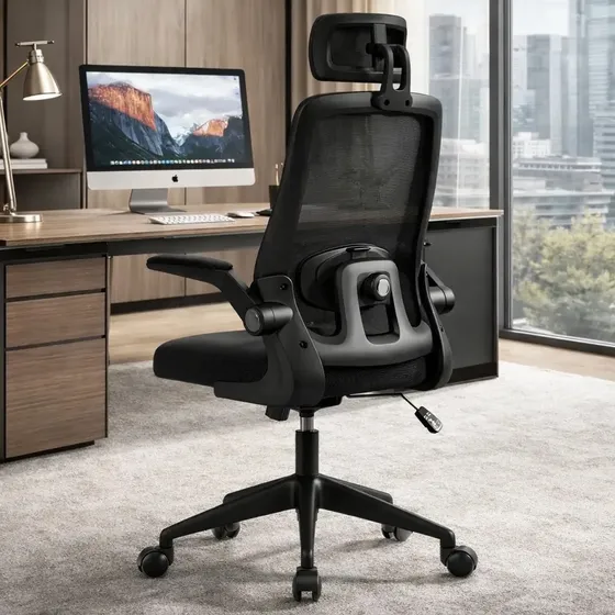 Cadeira Escritório Ergonômica Giratória Presidente Com Suporte Lombar Estofado Mesh 120kg Milão