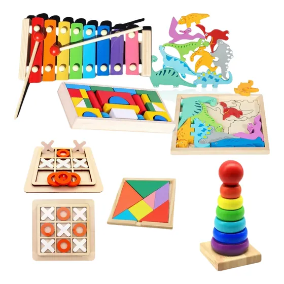 Juegos De Encastre Montessori De Madera Kit Por 6 Juegos