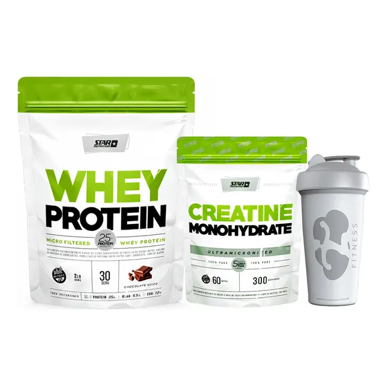 Star Nutrition Combo Whey Protein Doypack X2lb Sabor Chocolate + Creatina Pura Doypack X300gr + Vaso Shaker 600ml