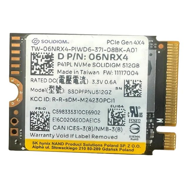 Disco Estado Solido 512gb  M2 2230 Dell 06nrx4 P41 Pcie 4.0
