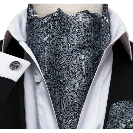 Set Corbata Ascot, Pañuelo Y Colleras Seda Lujo Hi-tie Color