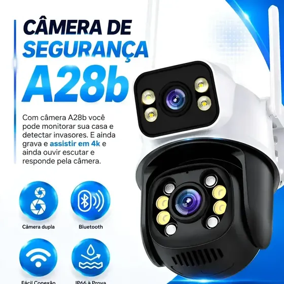 Câmera Segurança A28 Ultra 4k 6mp Wifi 5g Dupla Lente 360