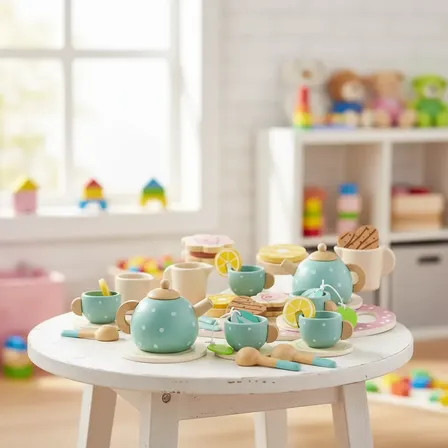 Brinquedo Jogo De Chá De Madeira Infantil Pretend Play Toys