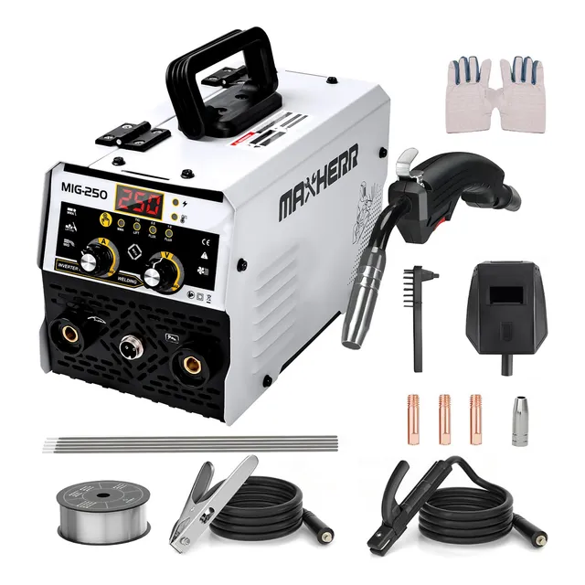 MAXHERR Soldadora Inverter 250a Sin Gas Inversor Para Soldar 3 En 1 Mig/mma/tig Con Microalambre 0.5kg 1.0mm, 5 Electrodos