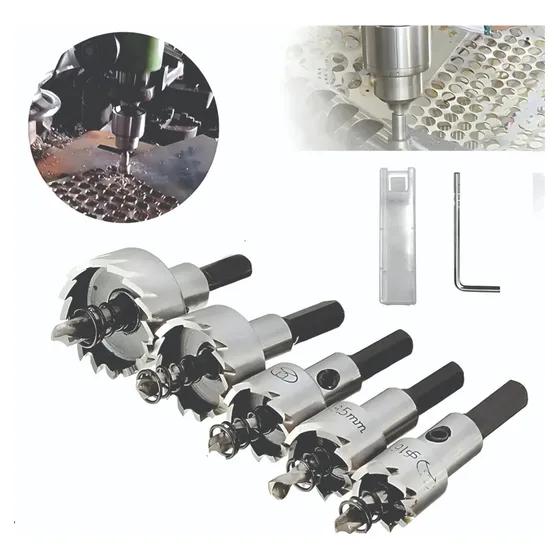 Kit Mecha Copa De Acero Rápido 5 Pz Y Caja Para Metales Hss