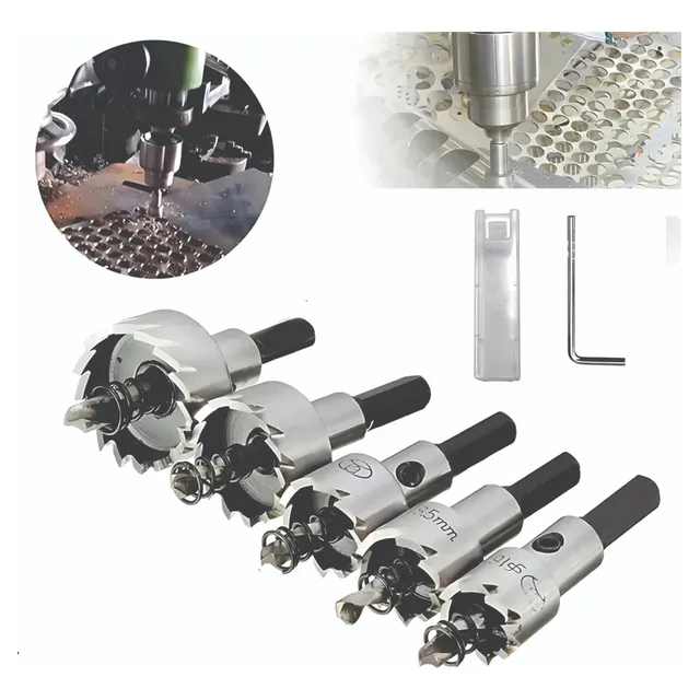 Set Mecha Copa De Acero Rápido 5 Pz Y Caja Para Metales Hss 
