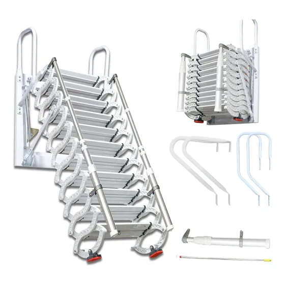 Escalera Plegable De Pared Para Ático Sistema Retráctil 12 P