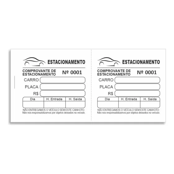 Comandas Ticket De Estacionamento - 2 Blocos Padrão 100 Fls
