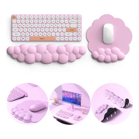 Mouse Pad Em Formato De Nuvem + Apoio Para Teclado Rosa Rosa-claro Cor Sólida