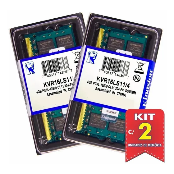 Memória  Kingston Ddr3 4gb 1600 Mhz Notebook Kit C/ 02 Unid