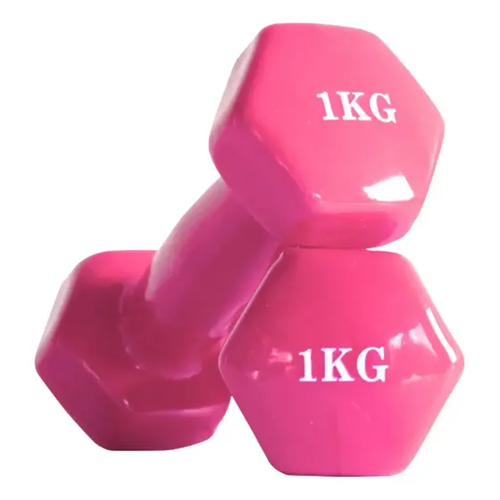 Set 2 Mancuernas de Vinilo Hexagonales 1kg c/u Total 2kg Rosa
