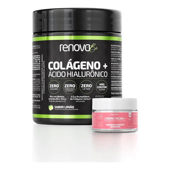 Suplemento em pó Renova Be Colágeno Hidrolisado Vitamina Colágeno Verisol Renova Be Com Ácido Hialurônico sabor limão em pote de 216mL
