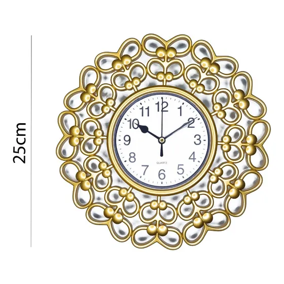 Reloj De Pared Redondo Vintage Decorativo 25cm Silencioso Color de la estructura Dorado - 276016 Color del fondo Blanco - 276016