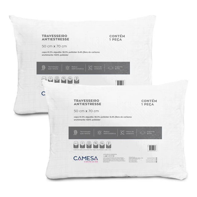 Kit 2 Travesseiros Antiestresse Carbono 50x70cm Camesa Kit 2 Travesseiros Antiestresse Carbono 50x70cm Camesa