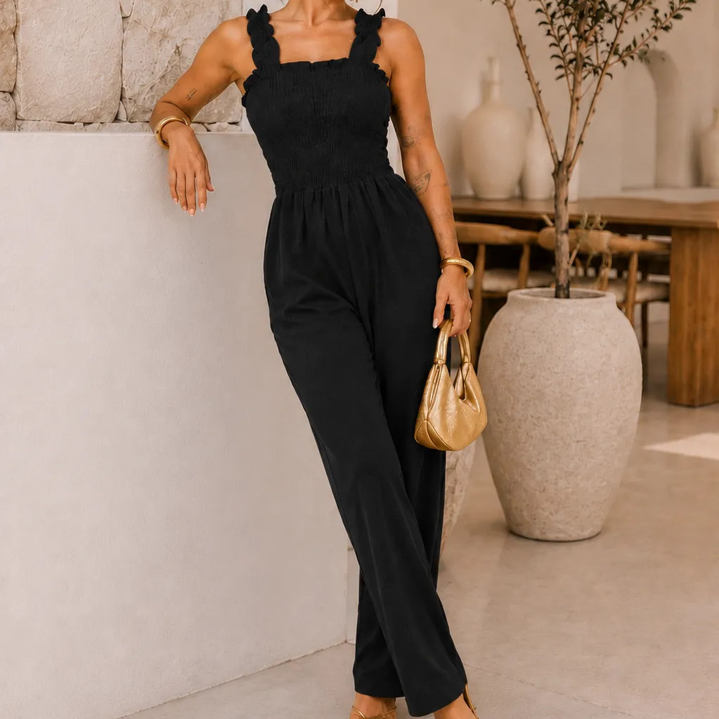 Macacão elegante preto com alça de lastex