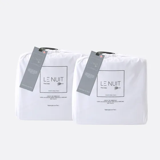 2 Set Sábanas King 300 H Algodón Pima Peruano Bco Le Nuit