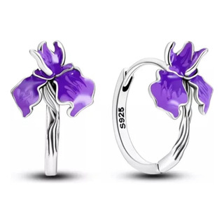 Aretes Mujer De Plata Real S925, Flor De Iris, Arracadas Aretes Mujer De Plata Real S925, Flor De Iris, Arracadas