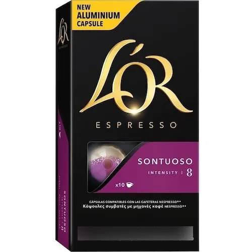 Cápsulas Nespresso Compatibles Café L'or Espresso Sontuoso Intensidad 8 X 10 Capsulas.