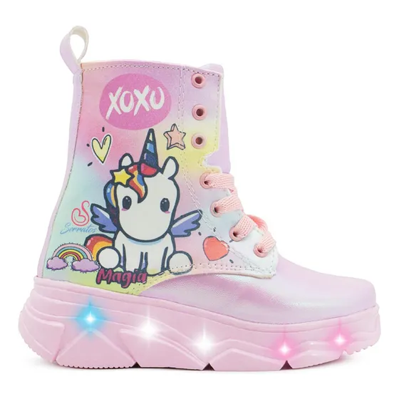 Bota Niña Luces Led Unicornio Xoxo Rosa Casuales Chunky