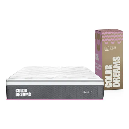 Colchón Matrimonial Color Dreams Pro Hybrid 28 Cm | Híbrido Pocket Coil + Memory Foam Con Eurotop | Firmeza Media | Hipoalergénico Y Antiácaros | 135×190 Cm | Colchones En Caja Blanco