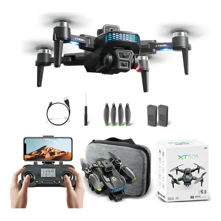 Drone Profissional Xt505 Dual Cam 4k 2 Baterias Brushless Cor Preto