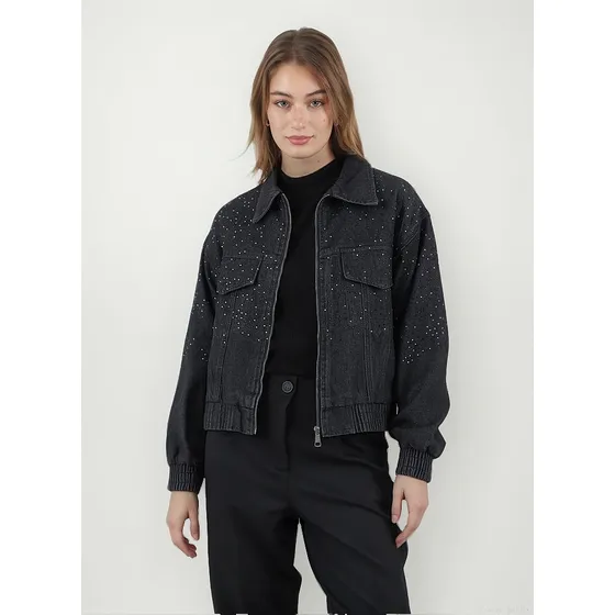 Campera Premium De Jean Vakz Con Cierre Y Strass Gu70014