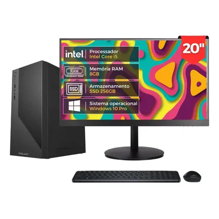 Computador Completo Fast Intel Core i5, 8GB RAM, SSD 256GB, Windows 10 Pro, Bivolt, Preto, Monitor 20" LED, Mouse e Teclado - BluePC CD2E-0110FA