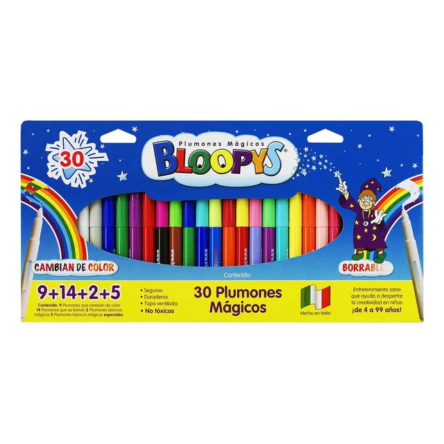 Plumones Mágicos Bloopys 30 Marcadores Cambian de Color Y se Borran