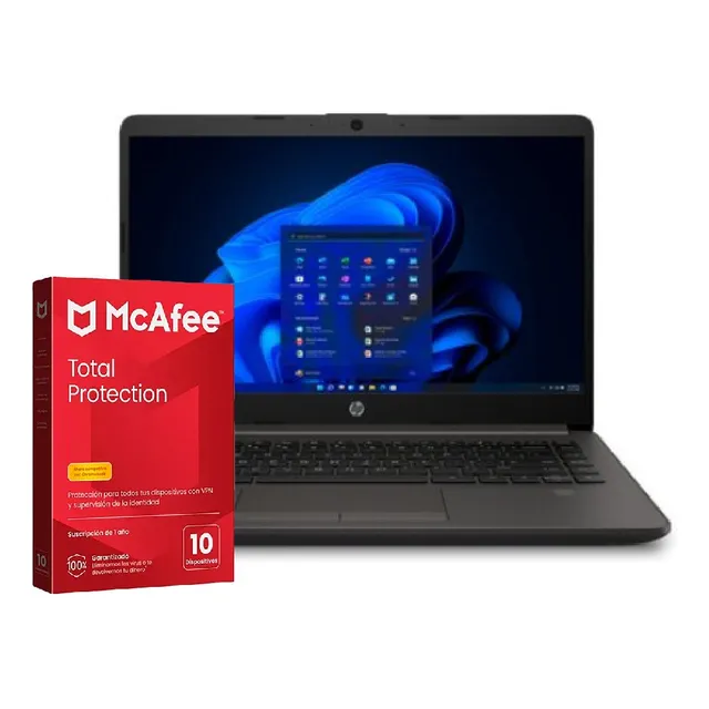 Laptop Hp 14  Full Hd + Antivirus Mcafee Total (digital) Plateado Oscuaro