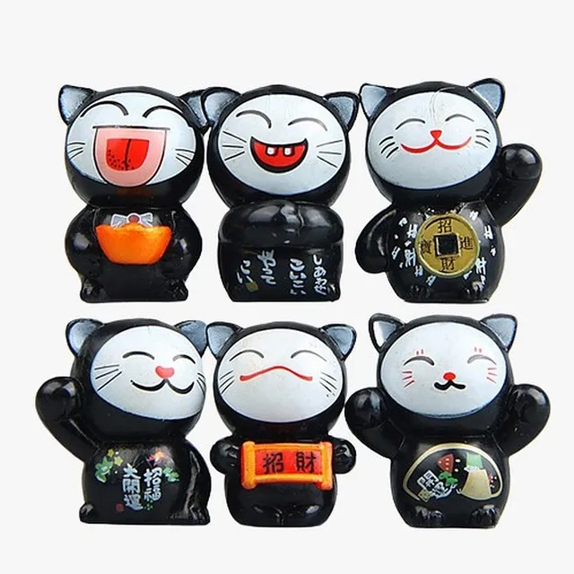 6 Gatitos Chinos De La Suerte Miniaturas (negro) - D972