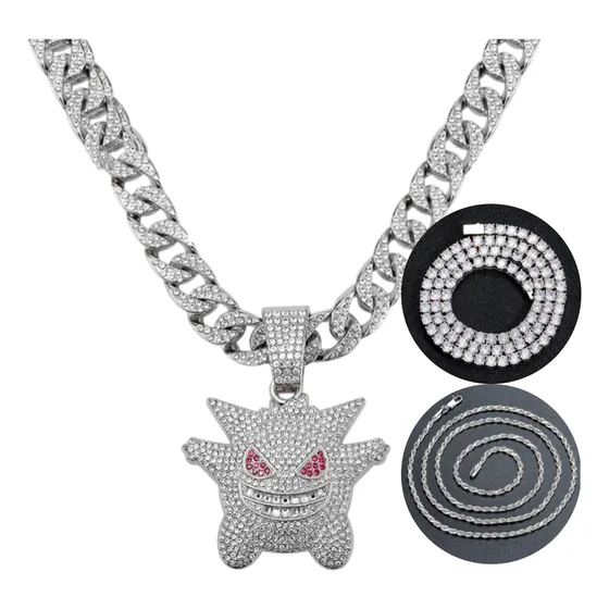Cadena Cubana Gengar Hip Hop Hombre 3 Estilos Acero Diamante Cadena Cubana