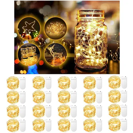 Kit 30 Cordao Led Fio Fada 2m 20 Luzinhas Branco Quente Pilha Fio Flexível Decoração Natal Festas Ambientes Internos Externos