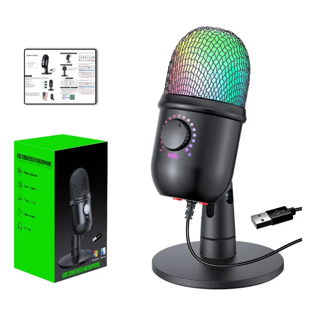 Micrófono Condensador Reducción Ruido Pc Gamer Con Rgb Luz