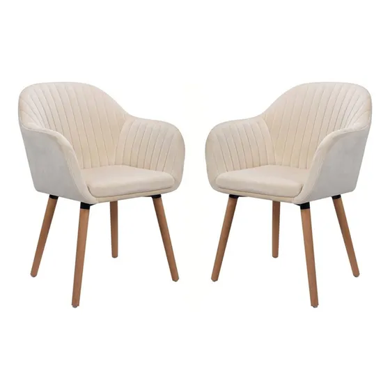 Pack 2 Sitial Poltrona De Terciopelo Con Patas De Madera Estructura de la silla Beige
