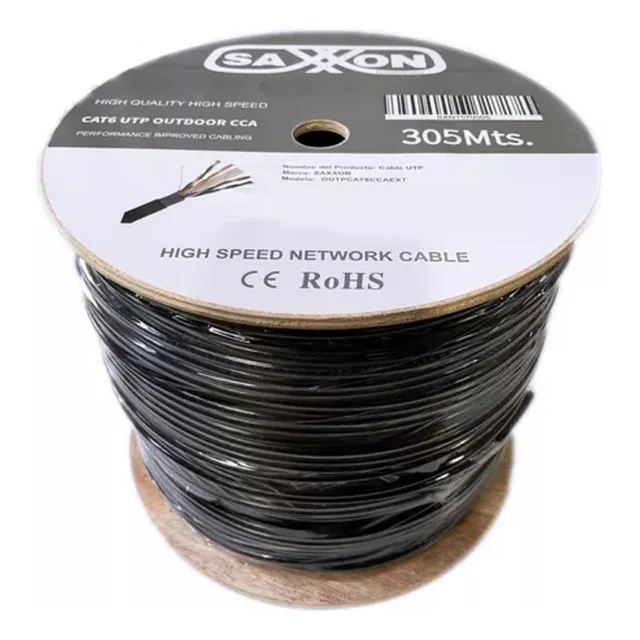 Cable Utp Exterior Cat6 Cca Bobina 305mts Doble Forro Negro
