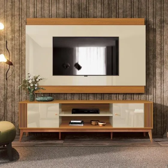 Rack Com Painel Legacy 1.60 Largura Off White Cedro  