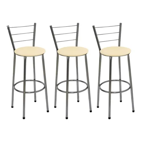 Kit de 3 banquetas Fortmix Cromado assento Bege