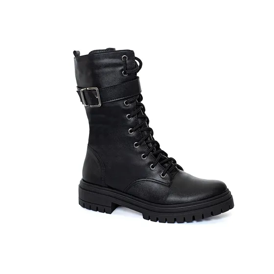 Coturno Feminino Cano Alto Plataforma Bota Tratorado Preta