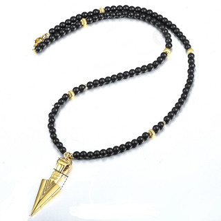 Collar Flecha Gold Vikinga Nordica Piedra Onix Hombre Collar Flecha Gold Vikinga Nordica Piedra Onix Hombre