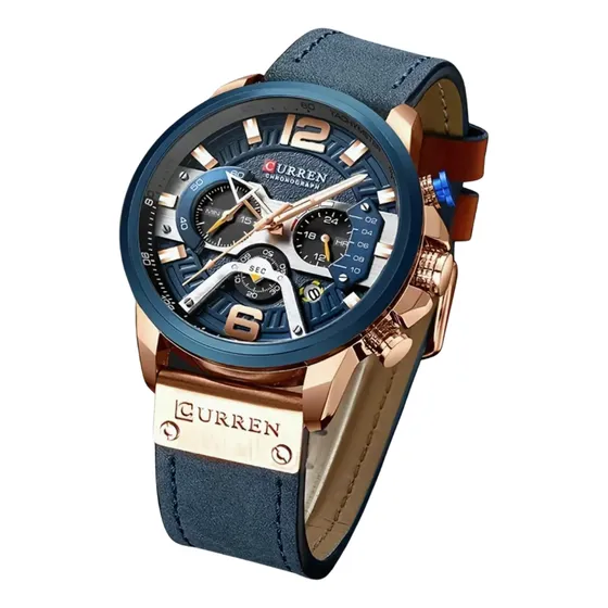 Reloj Hombre Curren Azul Marino Con Dorado Casual Cronógrafo