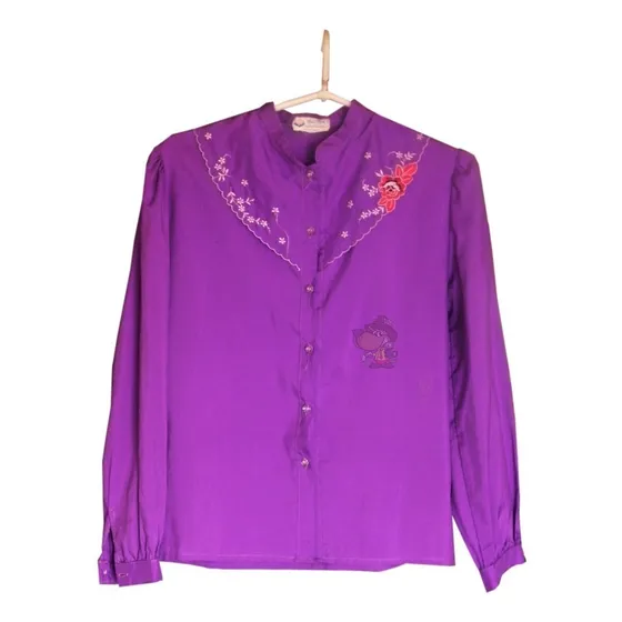 Camisa Valentino Simil Seda Para Mujer Manga Larga Vintage