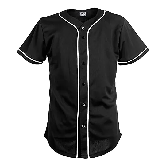 Pullonsy Mens Plain Solid Black Baseball Jersey 7l9ko