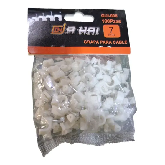 Grapa Para Cable De 7mm Redonda Blanca Pqt 100 Und