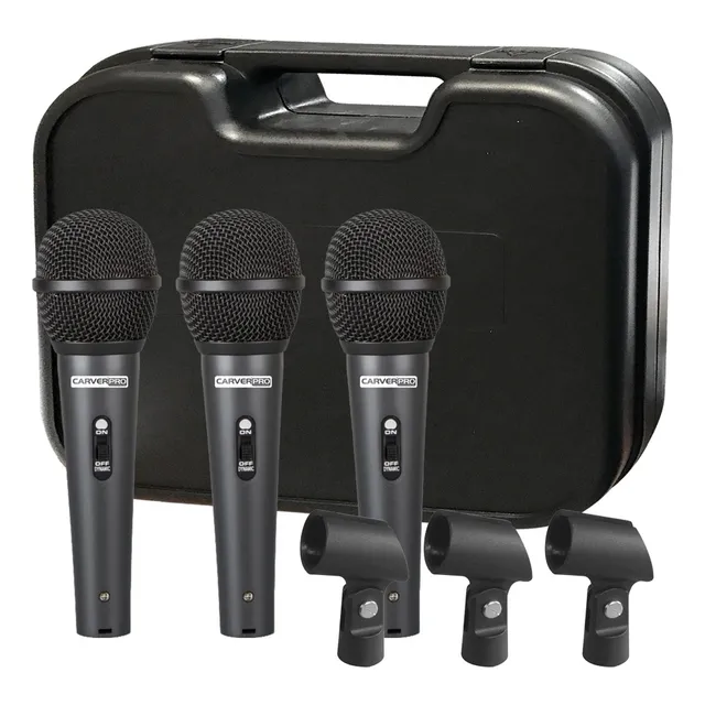 Set De Microfono + Porta Microfonos Carverpro Color Negro