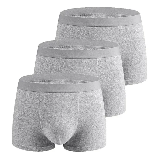 Cuecas Masculinas De Algodão Cinza Sem Marca, Cor Sólida, Me